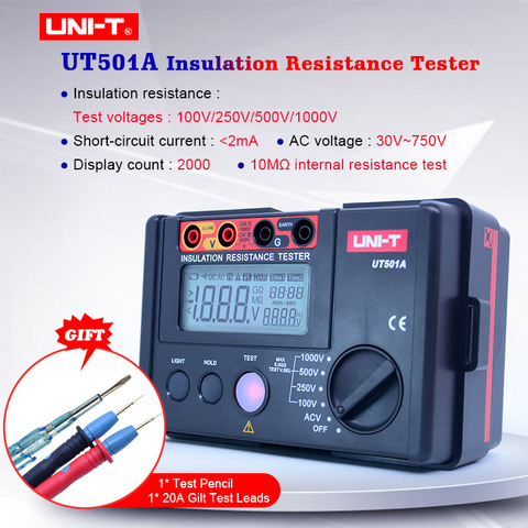 UNI-T UT501A probador de resistencia de aislamiento 100v-1000v medidor de resistencia de tierra megger medidor de resistencia de 30V ~ 750V AC voltímetro ► Foto 1/6