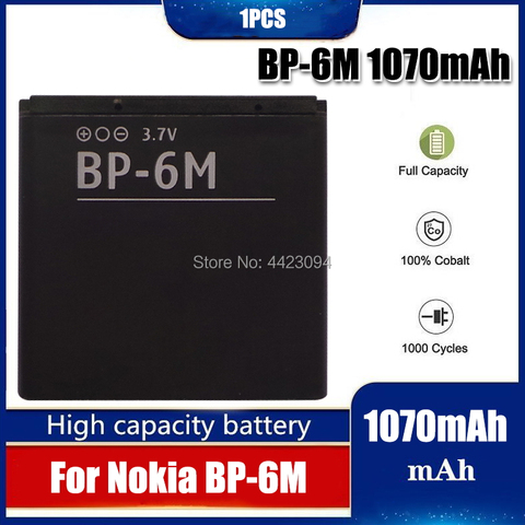 1pc 1070mAh Li-Ion batería de reemplazo BP-6M BP6M BP 6M baterías de teléfono para Nokia 6233, 6280, 6288, 9300 N73 N77 N93 N93S ► Foto 1/6