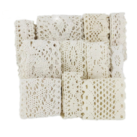 (5 metros/rollo) Cintas de red de encaje bordado de algodón Beige blanco para costura DIY materiales artesanales ► Foto 1/6