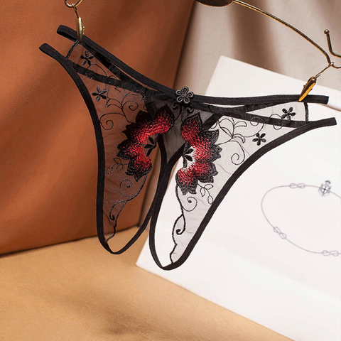 Taste sexy temptation-Tanga transparente de malla bordada para mujer, pantalones cortos de cintura baja ► Foto 1/6