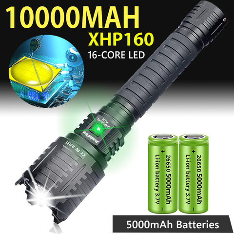 Linterna XHP160 de 1000000LM, LED más brillante de 16 núcleos, recargable por USB, Zoom táctico, resistente al agua, antorcha de autodefensa, baterías de 10000mAH ► Foto 1/6