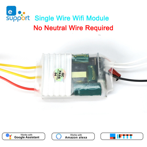 Módulo wifi de cable en vivo único, interruptor RF433mhz de 1/2/3 entradas, No Neutral, miniinterruptor artesanal de control de voz por Alexa ► Foto 1/6