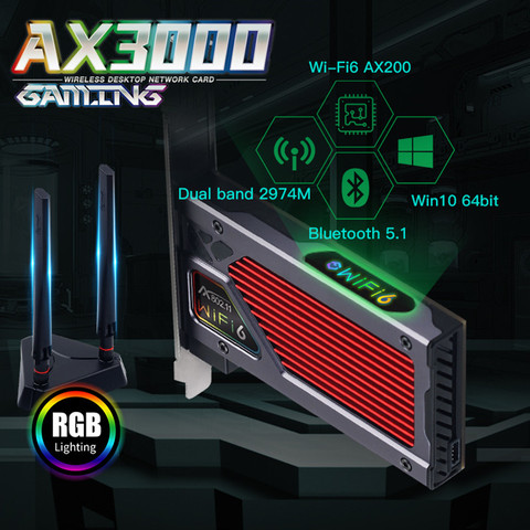 Fenvi-tarjeta WiFi AX3000, 6 PCIe, Bluetooth 5,1, adaptador inalámbrico de banda Dual 802.11AX, Juegos de PC luz RGB ► Foto 1/6