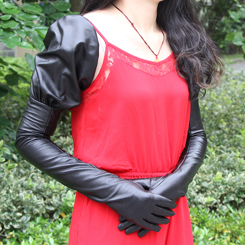 Largo de gran tamaño guantes de manga de cuero genuino rojo blanco hombres y mujeres 60cm70cm80cm tamaño personalizado longitud piel de oveja auténtica ► Foto 1/6