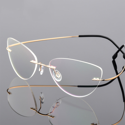 Gafas de lectura tipo Ojo de gato sin montura para mujer, anteojos de sol de aleación de titanio anti-rayos azules con prescripción de presbicia con dioptrías + 1,50 + 2,00 + 2,50 ► Foto 1/5