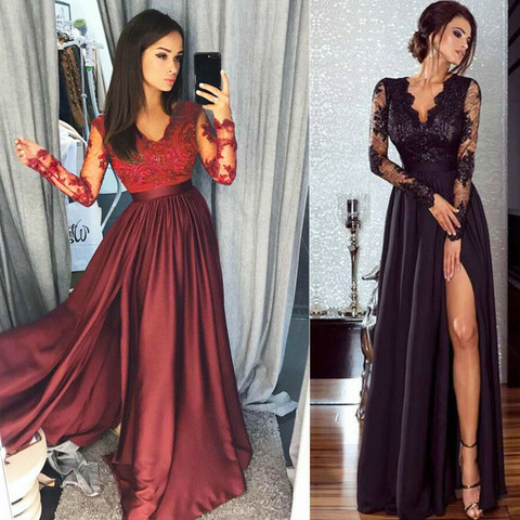  Vestidos elegantes para mujer, manga larga de encaje