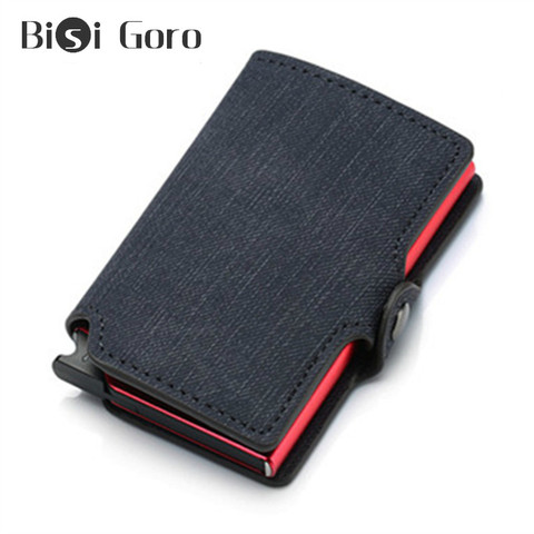 BISI GORO-billeteras de fibra de carbono de cuero para hombre y mujer, Mini billetera delgada de Metal RFID, Vallet inteligente pequeño ► Foto 1/6