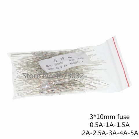 100 Uds 3*10mm 0.5A/1A/2A/3A/5A Axial rápido fusible de vidrio con plomo de alambre 3*10 0.5A 1A 2A 3A 5A ► Foto 1/2