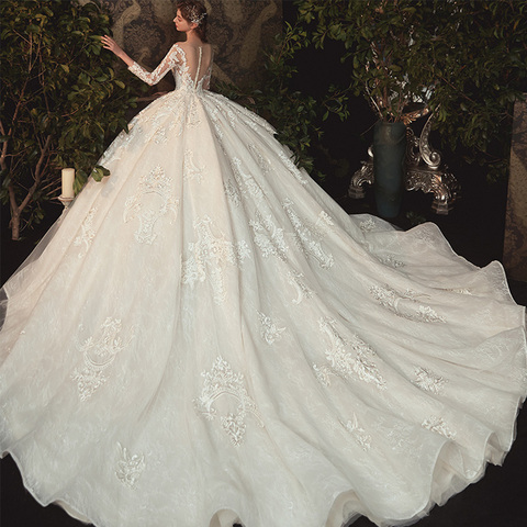 Vestido De fiesta De Princesa con cuentas y apliques De perlas, encaje, ilusión, manga larga, Princesa ► Foto 1/6