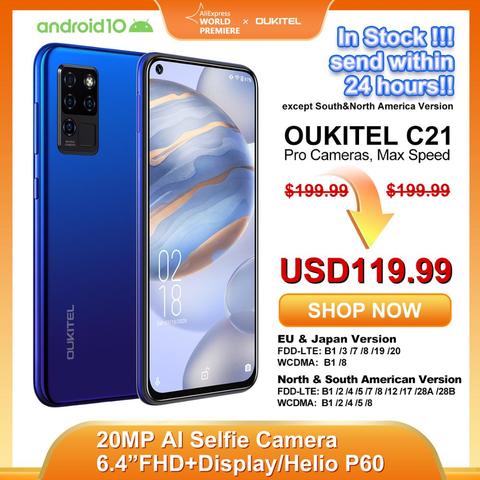 OUKITEL-teléfono inteligente 4G C21, Smartphone con Octa Core, 4G + 64GB, 4000mAh, Selfie para teléfono móvil, pantalla FHD de 6,4 pulgadas, agujero de perforación, cámara cuádruple de 20MP ► Foto 1/6