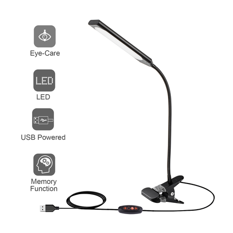 KEXIN-Lámpara de escritorio de 48LED, 5W, regulable, Flexible, con Clip USB, luz de lectura para libros, color negro ► Foto 1/6