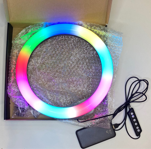 Lámpara de anillo LED de Color, luz de corriente de teca redonda RGB de 33 cm para foto ► Foto 1/4