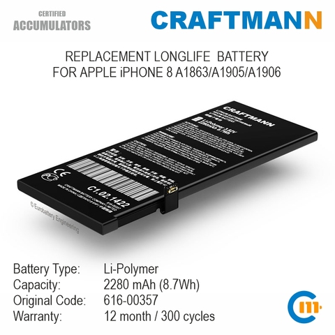 Batería de 2280mAh 8 para iPHONE de APPLE, A1863/A1905/A1906 (616-00361) ► Foto 1/5