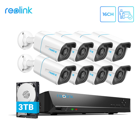 Reolink-sistema de seguridad inteligente para el hogar, Kit de NVR RLK16-810B8-A 4K, PoE, detección de personas/coche, grabación de 24/7, HDD de 3TB, 8MP, Ultra HD, Bullet ► Foto 1/6