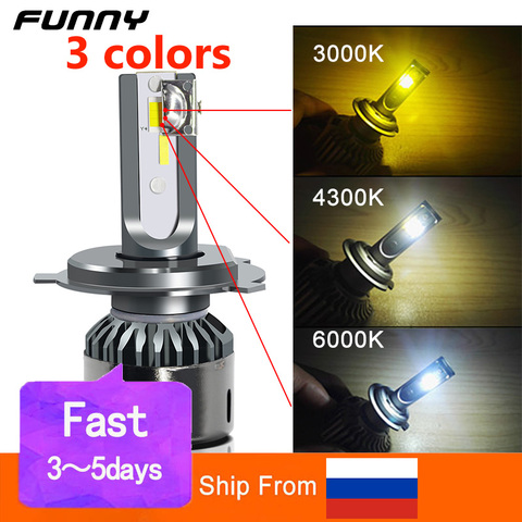 Lámpara de Faro de coche, 3 colores, regulable, H1, H3, H4, H7, H8, H11, 9005, 9006, LED, 3000K, 4300K, 6000K, Bombilla tricolor, 10000LM ► Foto 1/6