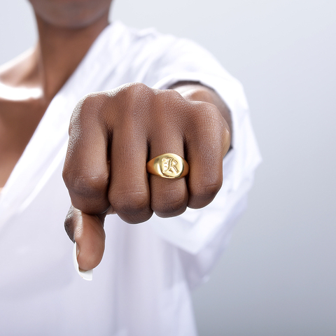 Anillo cuadrado con letras iniciales para mujer, sortija Simple de acero inoxidable, dorado, A-Z, letras, nombre, alfabeto, para fiesta ► Foto 1/6