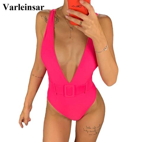 Bañador Sexy de 7 colores para mujer, traje de baño de una pieza con cintura alta, Monokini V1309 ► Foto 1/6