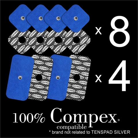 12 electrodos para COMPEX (8 electrodos 50x50mm + 4 electrodos 50x100mm con 1 broche) ► Foto 1/6