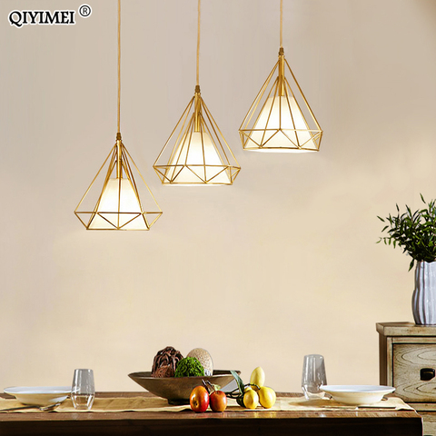 Luces colgantes de Color dorado forma triangular, estilo nórdico, 1 cabeza/3 cabezas, lámpara colgante, accesorios de luces simples de metal, Deco Abajur ► Foto 1/6