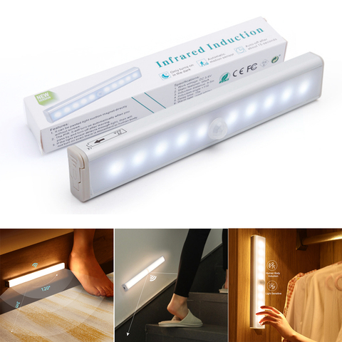 Luz Nocturna LED automática con Sensor de movimiento para escalera, lámpara nocturna con batería para armario de cocina y armario ► Foto 1/6