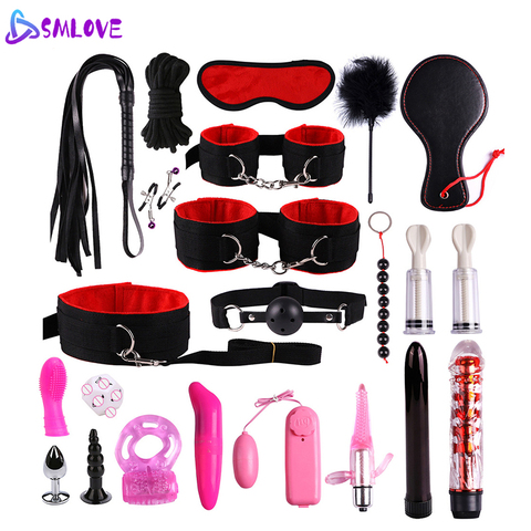 SMLOVE esposas abrazaderas de pezón collar cuerda Bondage erótico, sexo, adultos juguetes para mujer parejas látigo Sexy Anal vibrador Bondage ► Foto 1/6