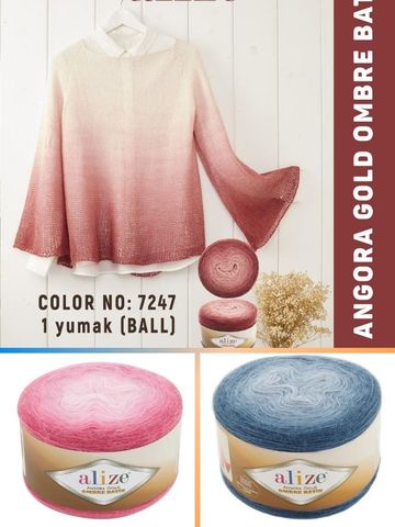 Ovillo de punto de lana para tartas de 825 metros (150gr) -17 colores-ovillo de hilo para tejido de bufanda-Alize Angora Gold Ombre Batik + agujas de tejer ► Foto 1/6