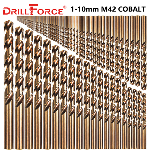 Juego de brocas de cobalto Drillforce 91 Uds 1-10MM M42 8%, juego de brocas de HSS-CO, para perforar en acero endurecido, hierro fundido y acero inoxidable ► Foto 1/6