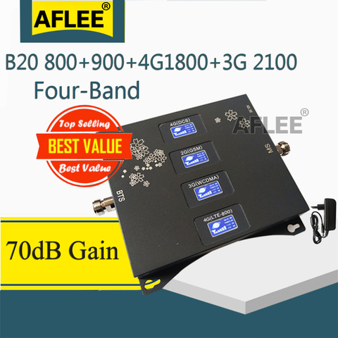Amplificador de señal móvil con cuatro bandas, repetidor GSM, DCS, WCDMA y LTE de 2100 mHz, para 4G, 3G y 2G, modelo B20, 800, 900 y 1800 ► Foto 1/5