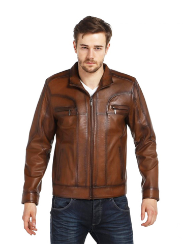 Chaqueta de cuero suave hecho a mano para hombre, chaqueta marrón de piel de cordero auténtica, estilo de motorista, cremallera de Metal, regalo de otoño para el Día de San Valentín ► Foto 1/6