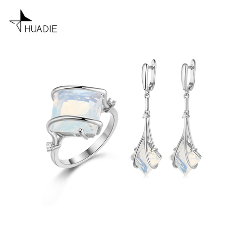 HUADIE-Conjunto de joyería Pendientes colgantes para mujer, anillo con piedras Nueva tendencia 2022 ► Foto 1/6