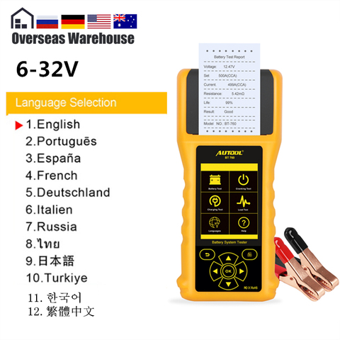 AUTOOL-probador de batería de coche BT760, Analizador de 12V 24V, herramienta de prueba de carga de arranque automático con diagnóstico de impresora para motocicleta y camión ► Foto 1/6