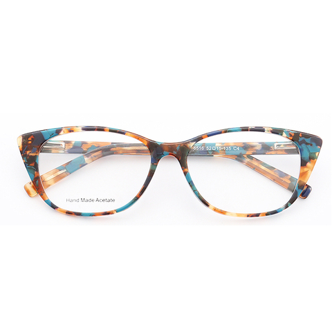 Mujer de ojo de gato gafas de marcos para las mujeres moda redonda gafas marcos de acetato gafas de leopardo patrón Rx rosa azul ► Foto 1/6