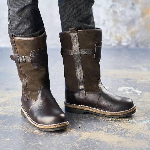 Mongolki hombre marrón natural, suela de войлочнорезиновая, botas de invierno, con piel, botas de mongol, piel de oveja, cuero ► Foto 1/6