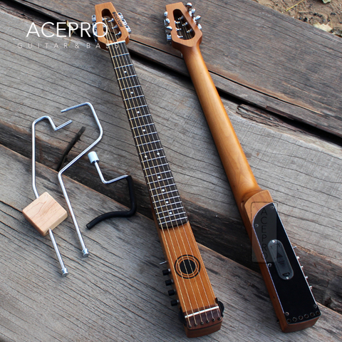 Acepro-Mini Guitarra acústica eléctrica, instrumento de viaje silencioso, acabado satinado, madera de arce tostado, placa de circuito de acero inoxidable de alta calidad ► Foto 1/6