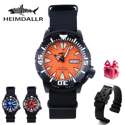 Heimdallr-Reloj Automático Monster para hombre, pulsera mecánica de buceo NH36, con degradado de Esfera luminosa, con carcasa recubierta de PVD negra, 200M ► Foto 1/6