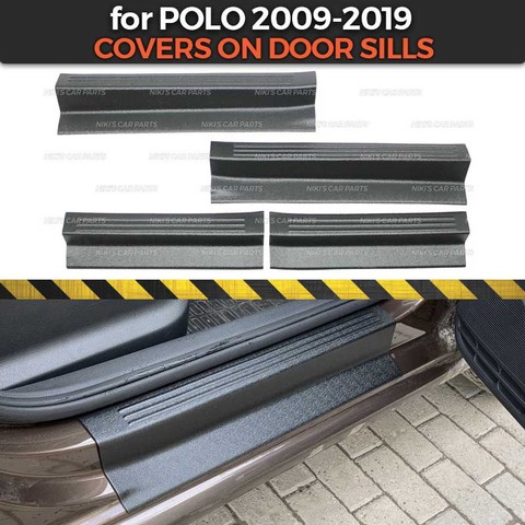 Placa en alféizares de puerta para Volkswagen Polo Sedan 2009-2022 1/4 Uds ABS adornos de plástico accesorios PROTECCIÓN DE scuff de coche ► Foto 1/6