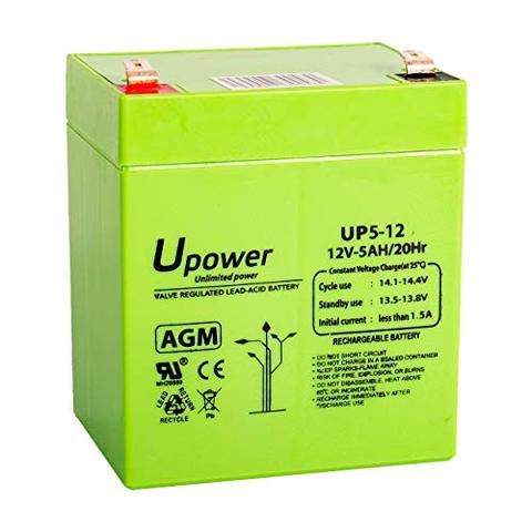 U-Power UP5-12S Batería 12V 5Ah plomo AGM recargable para juguetes, luces de emergencia, equipo de riego, instalaciones solares ► Foto 1/3