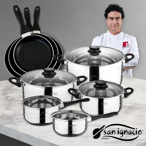 Set SAN IGNACIO de 3 sartenes (16,20,24cm) y bateria de cocina de 5/8 piezas a elegir en acero inoxidable ► Foto 1/5