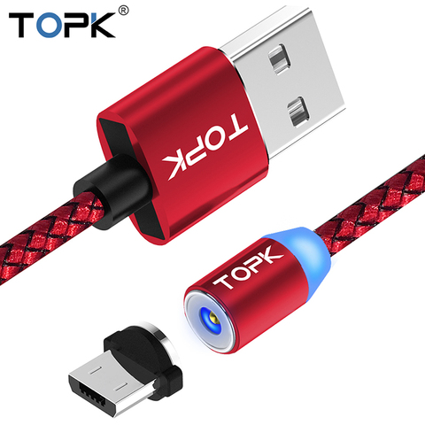 TOPK RLine1 indicador LED Cable de carga magnética mejorada de Nylon trenzado de imán Cable Micro USB para Samsung S7 Xiaomi Redmi 4X ► Foto 1/6