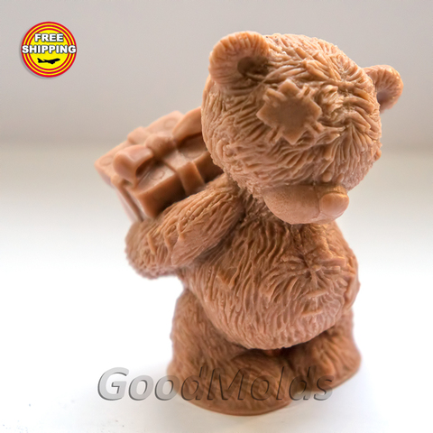 Molde de silicona para jabón Teddy con un regalo 3D, moldes, osos de peluche, fabricación de jabón, arcilla polimérica, animales ► Foto 1/1