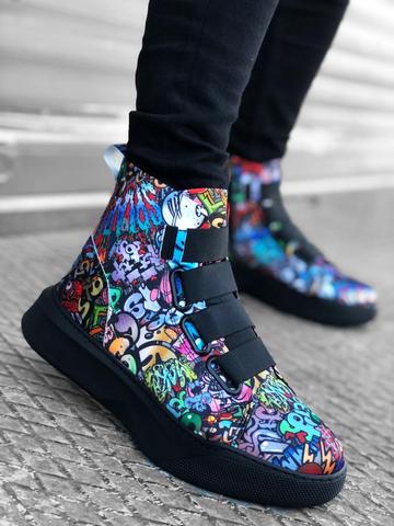 Zapatos de invierno para hombre, botas con grafiti, botas de suela alta, zapatos informales a la moda, antideslizantes, resistentes al frío ► Foto 1/6