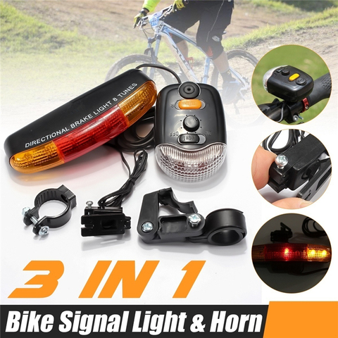 De cola posterior de la bicicleta de luz de advertencia ciclismo cuerno Bell seguridad luz LED de señal de giro para bicicleta (baterías no incluidas) ► Foto 1/6