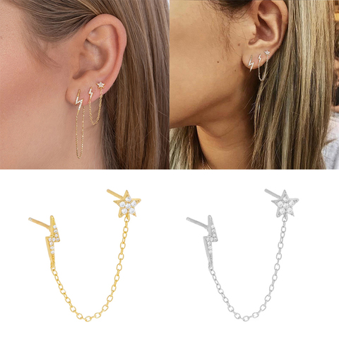 Pendientes de plata de primera ley estilo hip hop para mujer, aretes, cadena, plata esterlina 925, estilo hip hop, Punk, estilo gótico, fiesta, 1 Uds. ► Foto 1/6