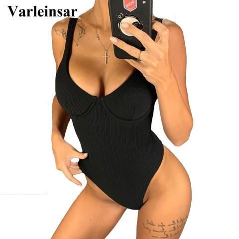 Bañador Sexy de corte alto para mujer, traje de baño acanalado con aros de una pieza, bañador femenino, traje de baño para mujer V1607 2022 ► Foto 1/6