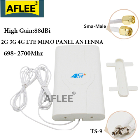 Antena móvil de 700 ~ 2700mhz, 88dbi, 3g, 4g, Lte, 2 x SMA/2 x CRC9/2 x TS9, conector macho, 4g, potenciador de Antena de Panel Mimo + 2 metros ► Foto 1/4