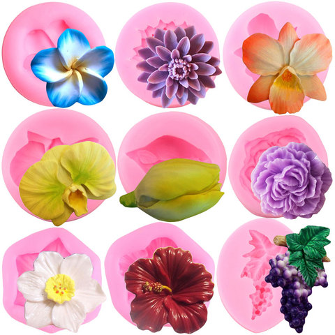 Moldes de silicona con forma de flor de Orquídea, para Chocolate, caramelo, arcilla polimérica, Plumeria, peonía, tulipán, utensilios para decoración de tortas con Fondant ► Foto 1/6