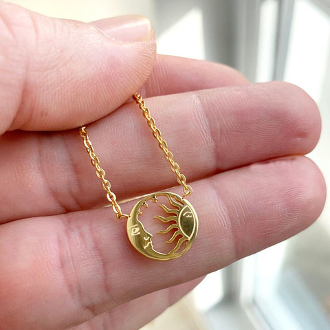 Collar de moneda de disco minimalista para mujer, de acero inoxidable, con colgantes de Luna y cara del sol, joyería de moda de mujer, bisutería para mujer 2022 ► Foto 1/6