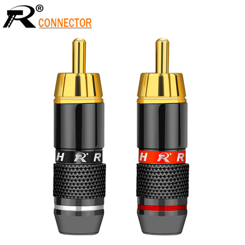 Conector RCA chapado en oro, adaptador de enchufe macho RCA, Conector de Cable de vídeo/Audio, soporte de Cable de 6mm, negro y rojo, superrápido, 2 uds./1 par ► Foto 1/6