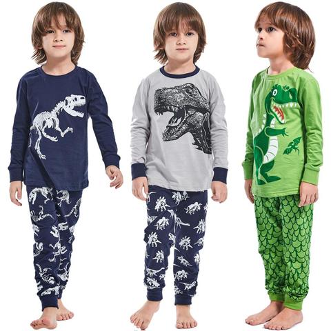 Pijama de dinosaurio para niños, Conjunto de pijama de niño, ropa de dormir de manga larga, de algodón Rex ► Foto 1/6