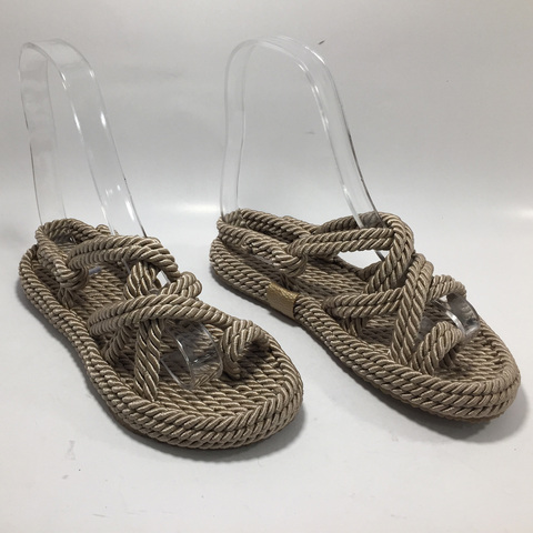 Sandalias de cuerda de cáñamo Beige para mujer, zapatillas de primavera y verano, Gladiador cómodo de moda, zapatos informales de Punta abierta para playa ► Foto 1/6